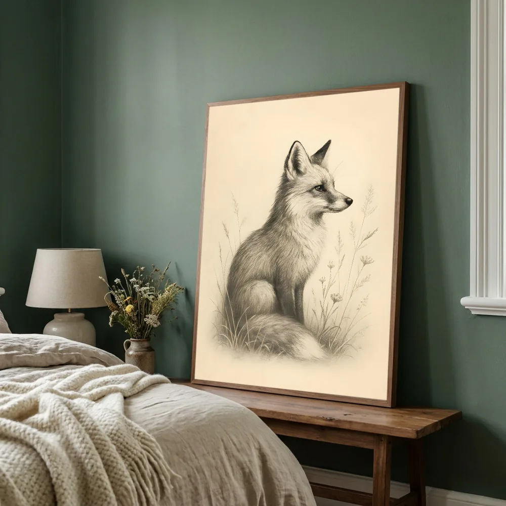 Fox Drawing staged in a bedroom
