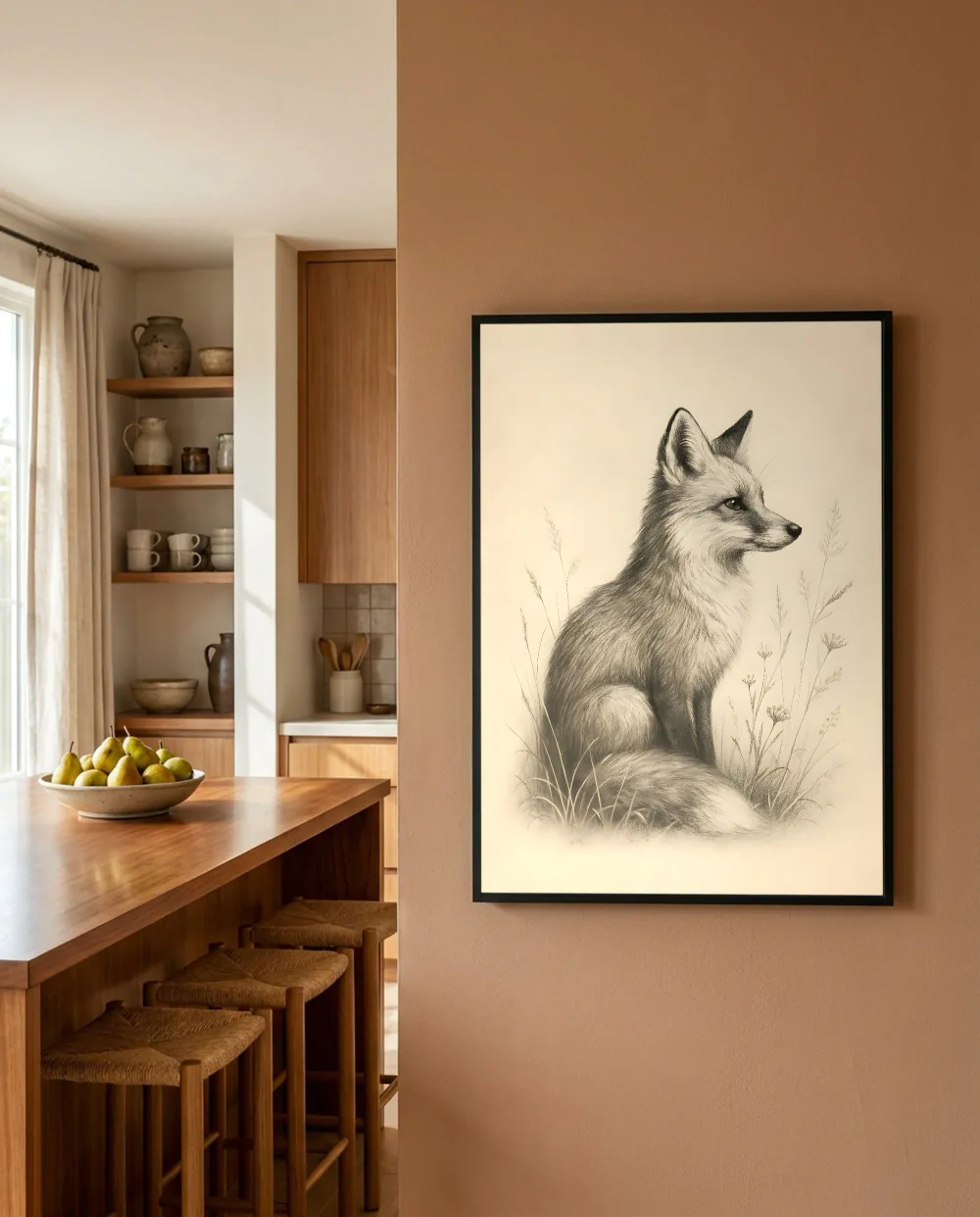 Fox Drawing staged in a kitchen