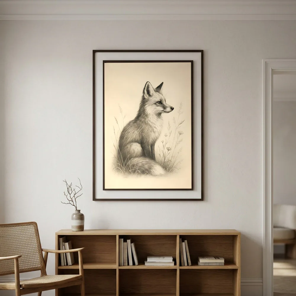 Fox Drawing staged in a living room