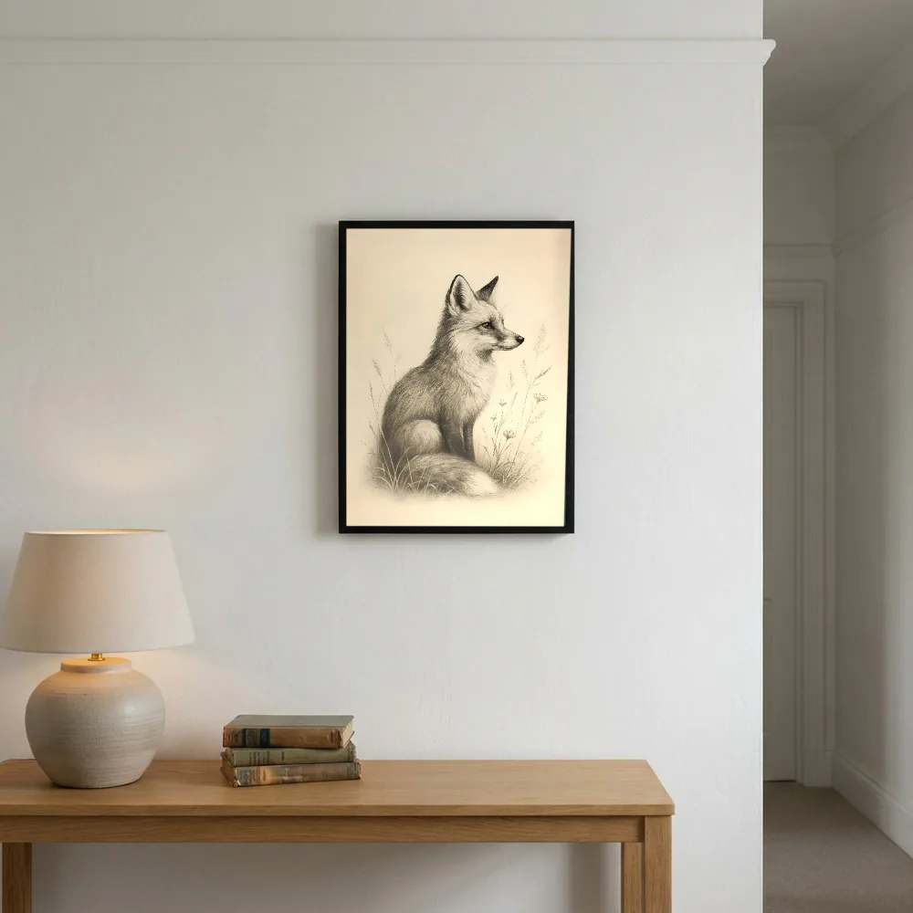 Fox Drawing staged in a hallway