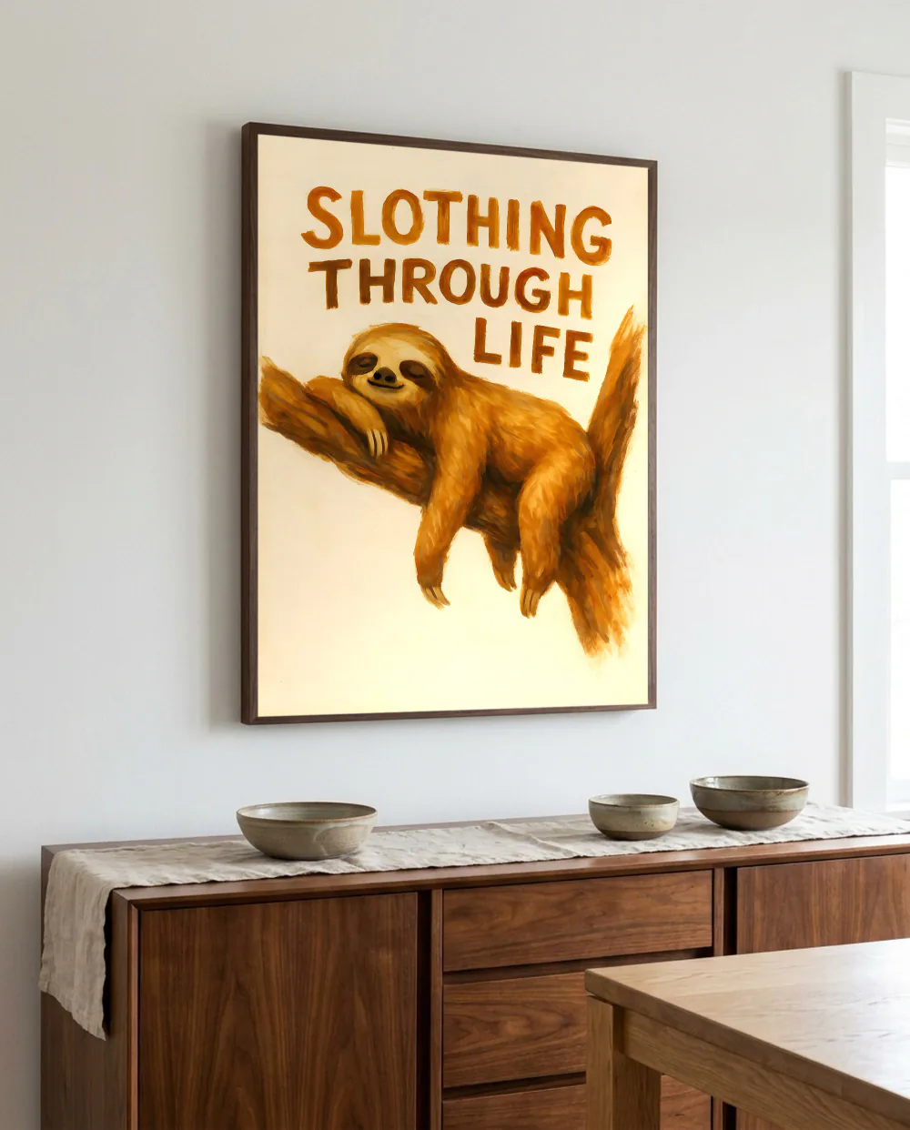 Slothing Through Life staged in a dining room