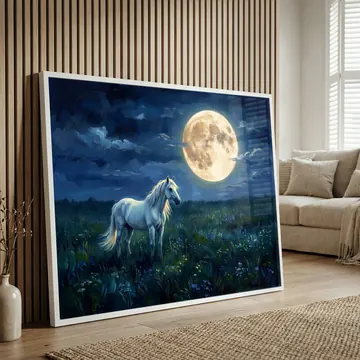 The print leaning on a slatted wood wall