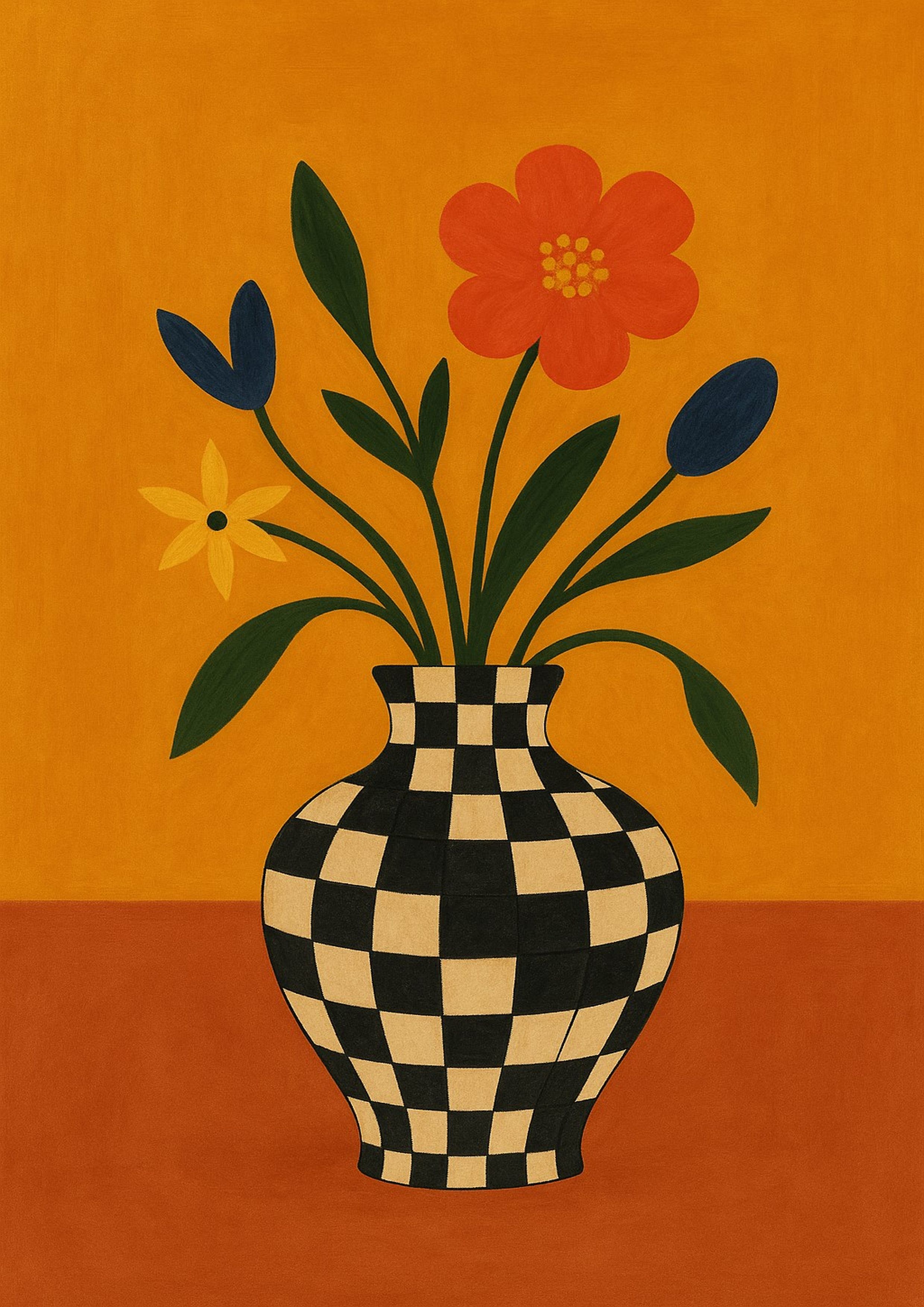 Floral vase watercolor art print at A4 ratio