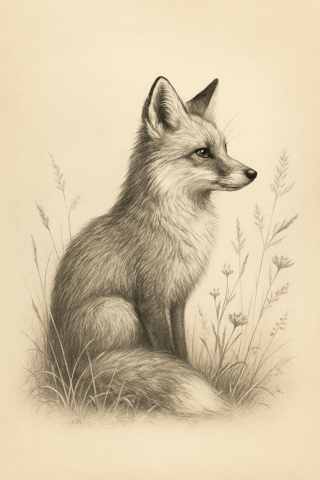 Fox pencil sketch art print at 2×3 ratio