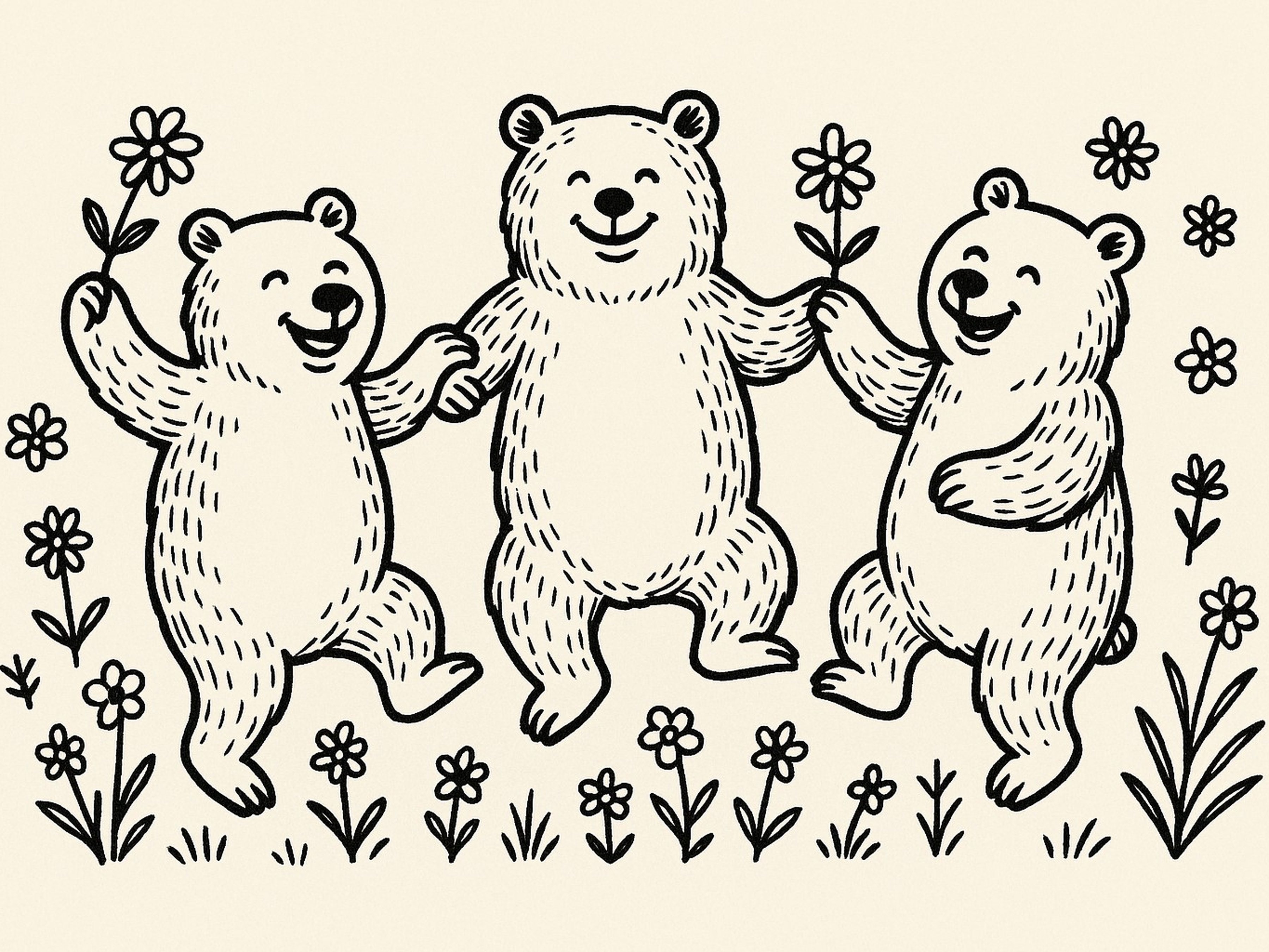 Line art bears landscape print at 4×3 ratio