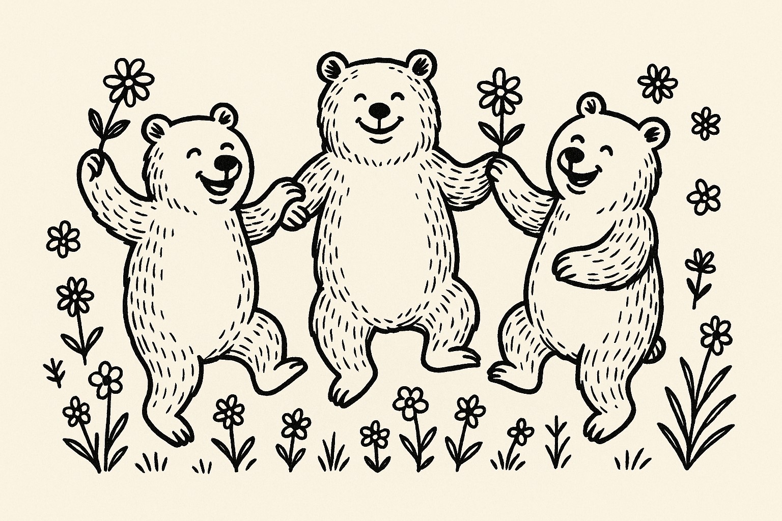 Line art bears landscape print at 3×2 ratio