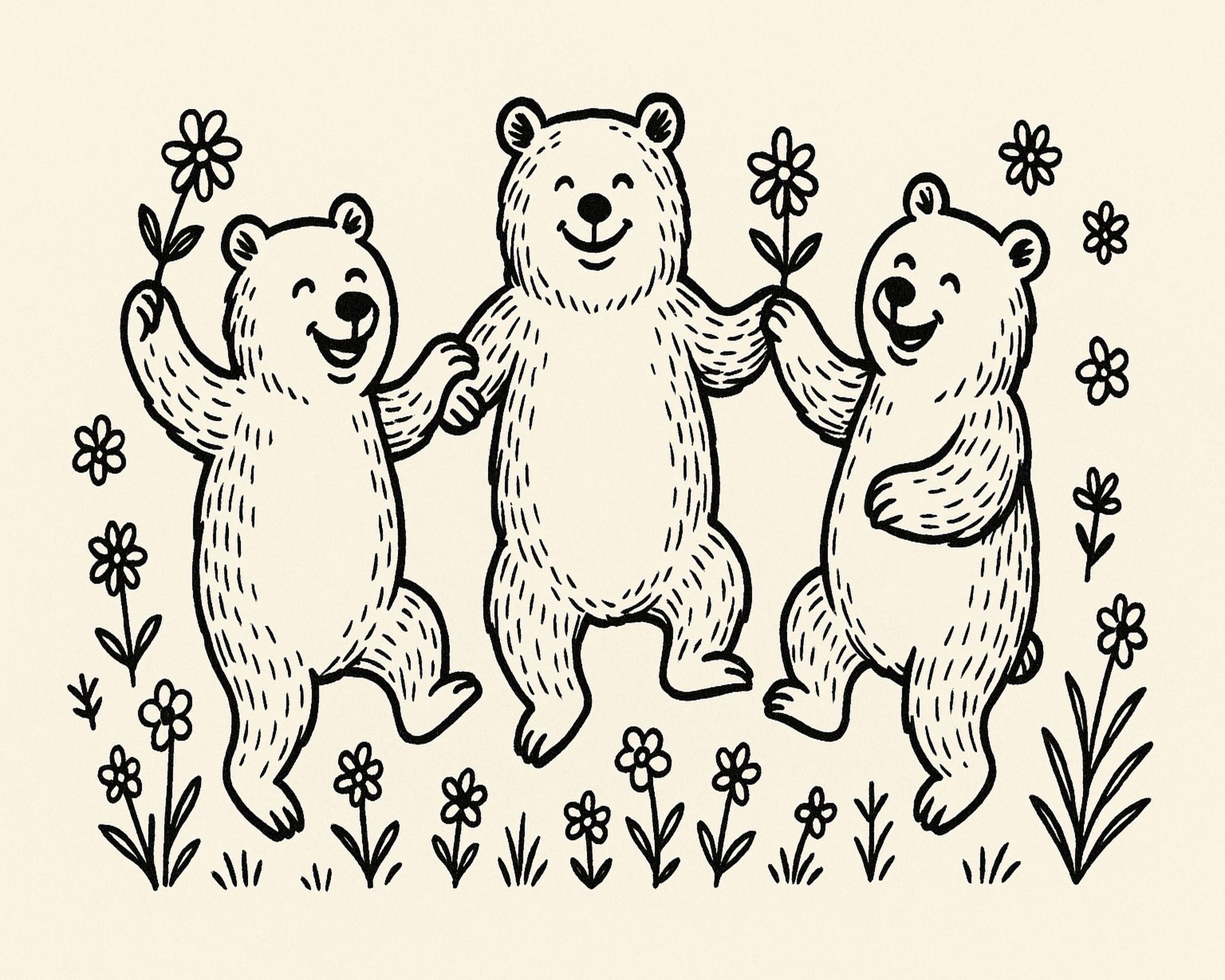 Line art bears landscape print at 5×4 ratio