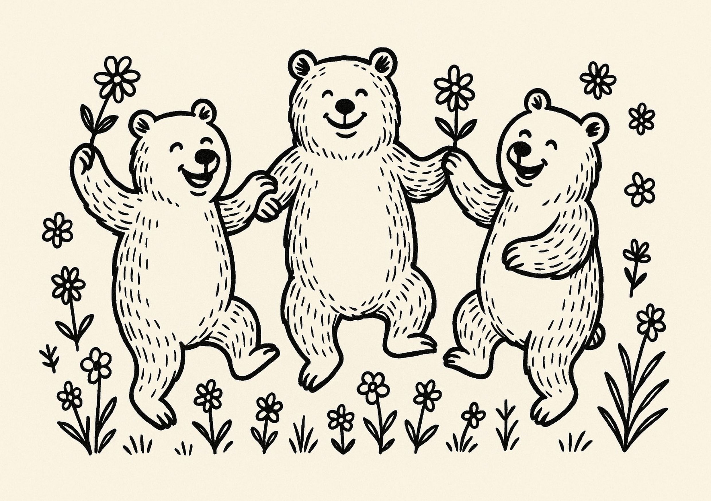 Line art bears landscape print at A5 ratio