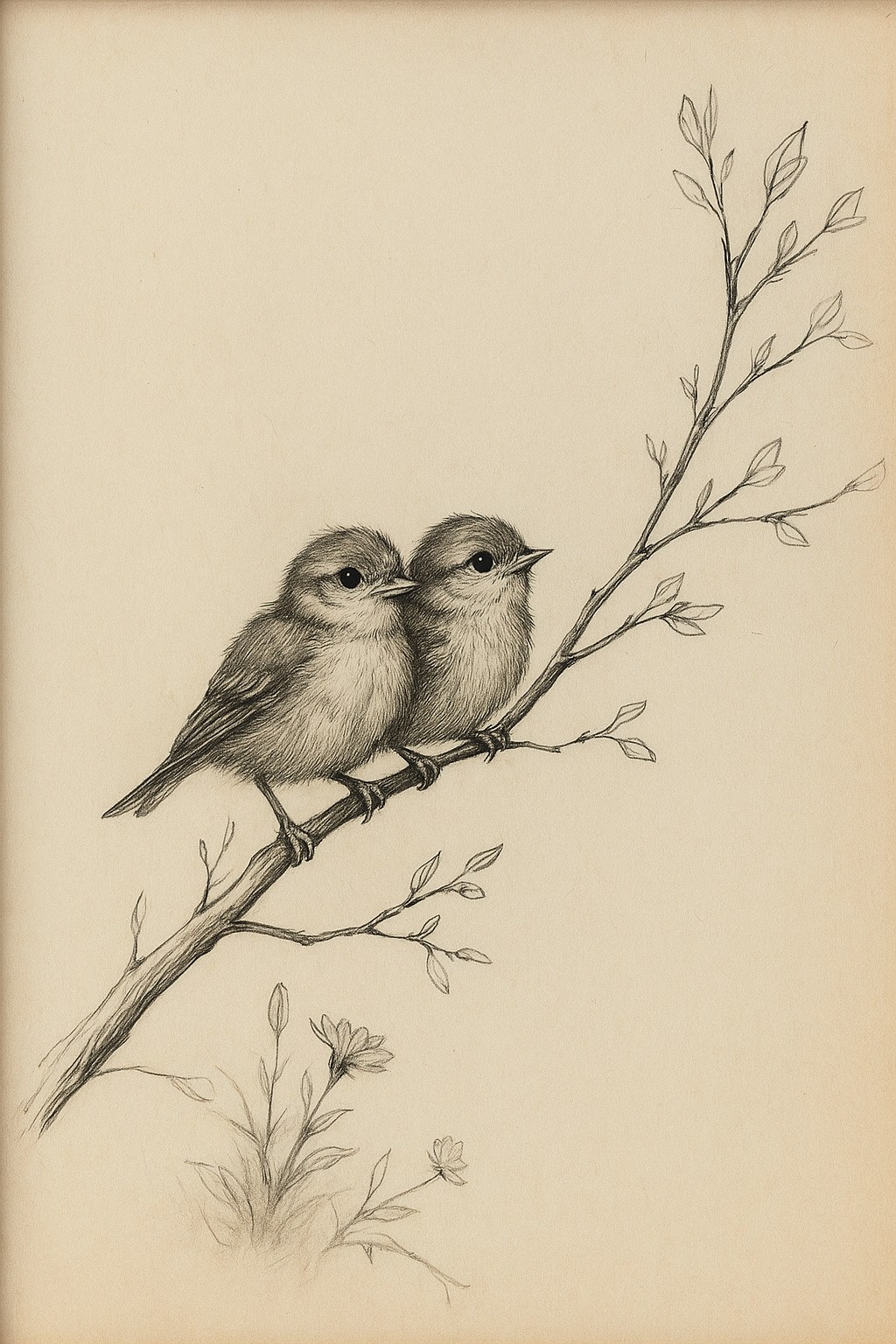 Vintage bird pencil sketch print