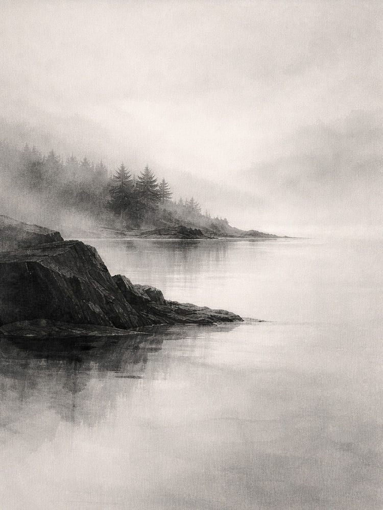 Misty Nordic art exported as a 12×16 print at 3600 × 4800 px, 300 DPI