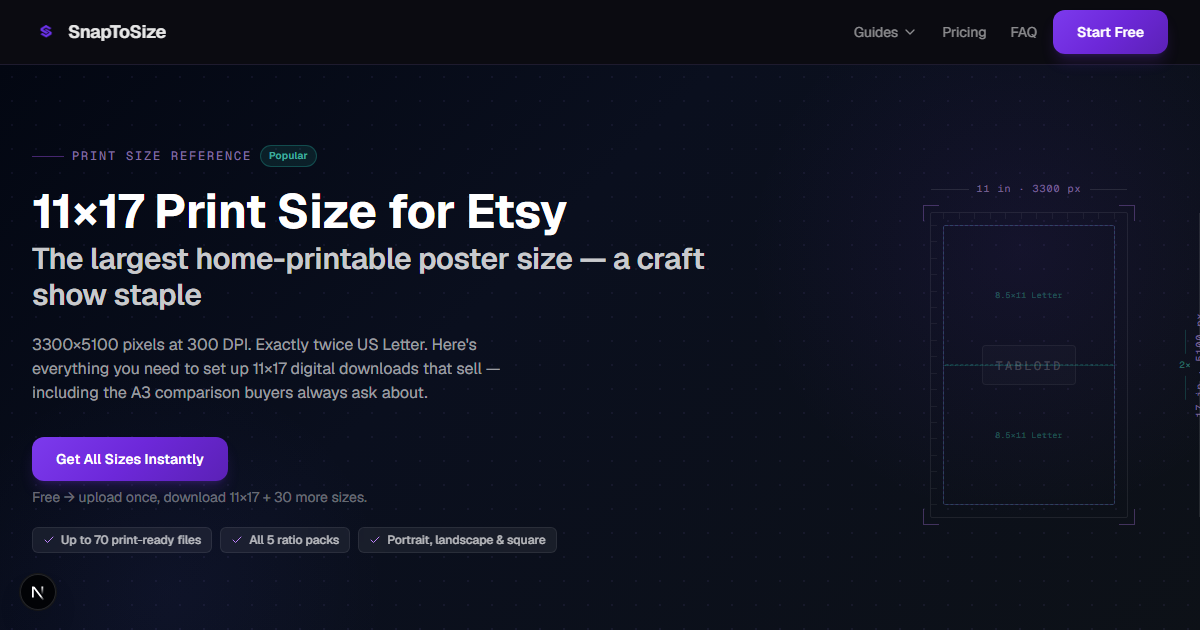 11×17 Print Size for Etsy — Pixels, DPI & Tabloid Guide | SnapToSize