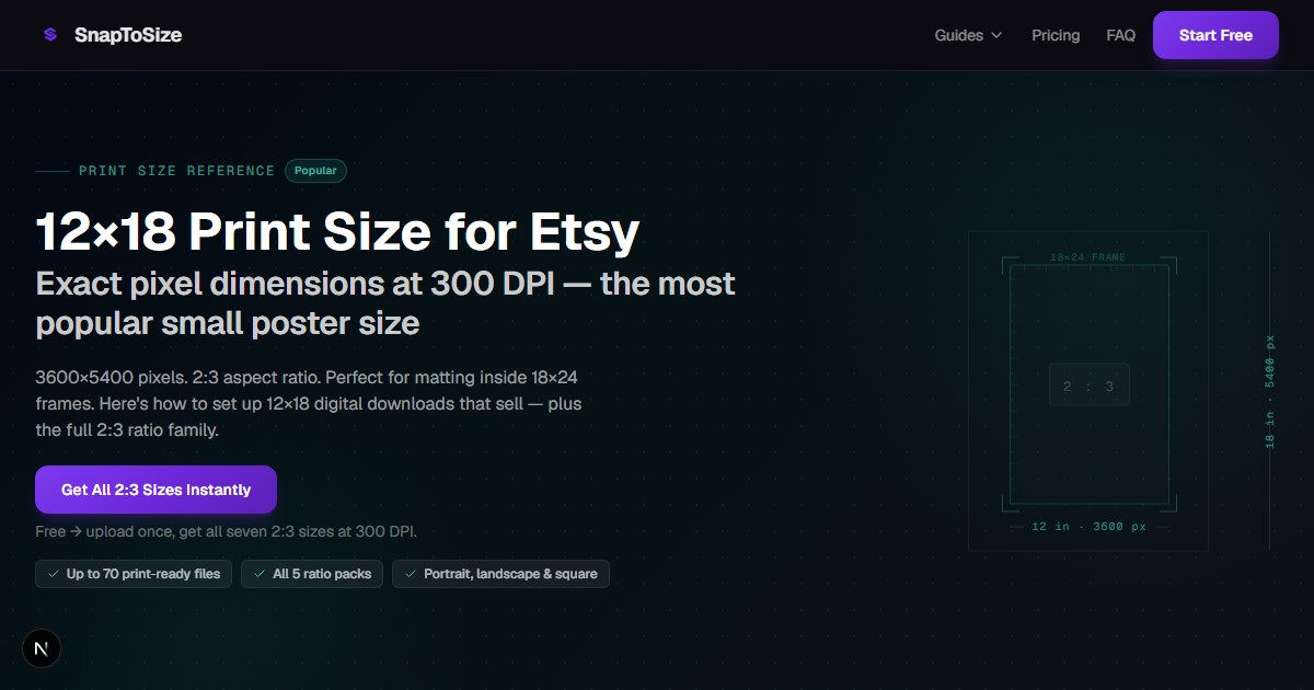 12×18 Print Size for Etsy — Pixels, DPI & Framing Guide | SnapToSize