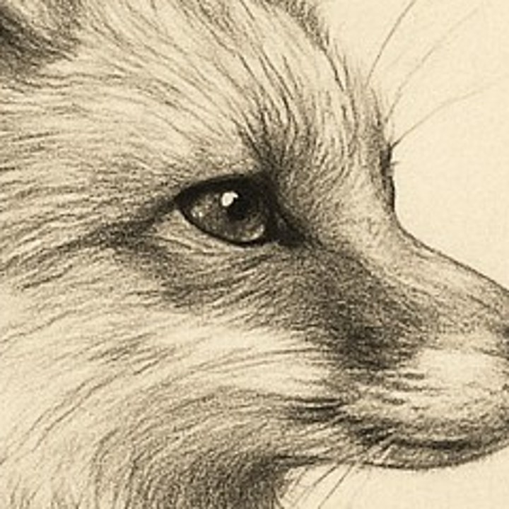 Pencil-sketch fox artwork detail at print scale — original