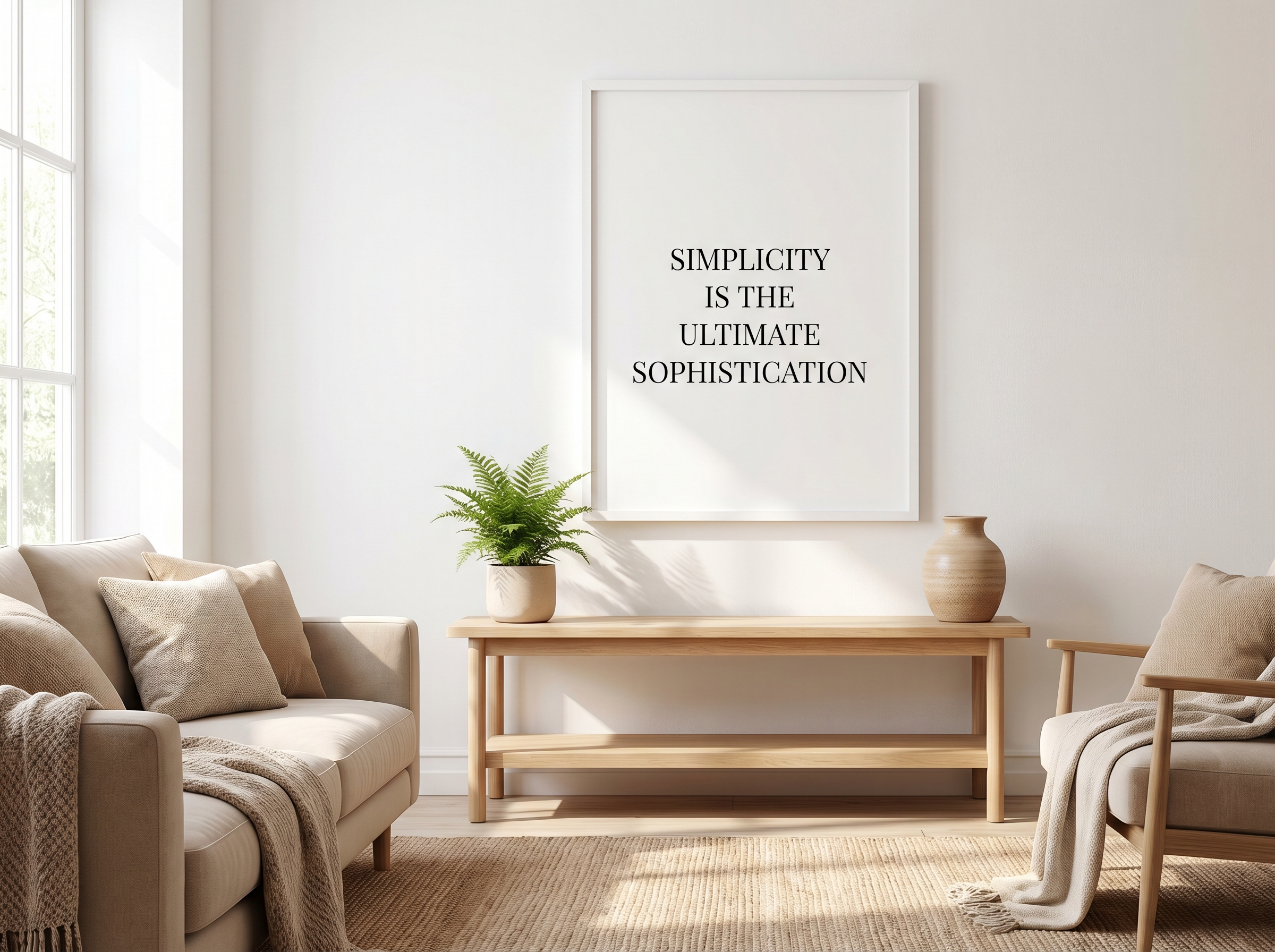 Typography wall art print displayed in a modern living room